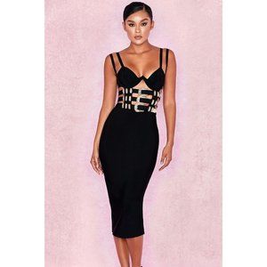 House of CB KIA Black Bandage Belted Bodycon Dress Women's Size Small